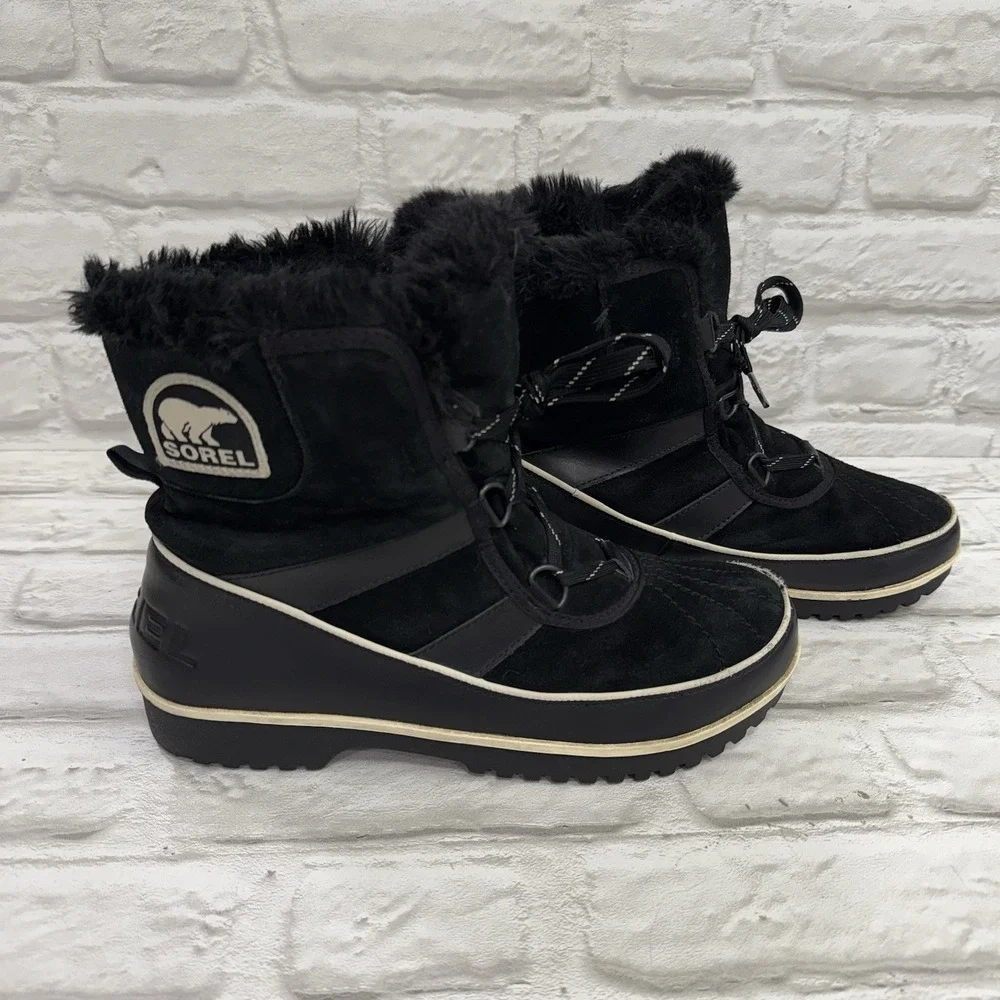 Sorel Tivoli Winter Snow Boot Womens Sz 10.5 Waterproof‎ Black Leather Lace-Up